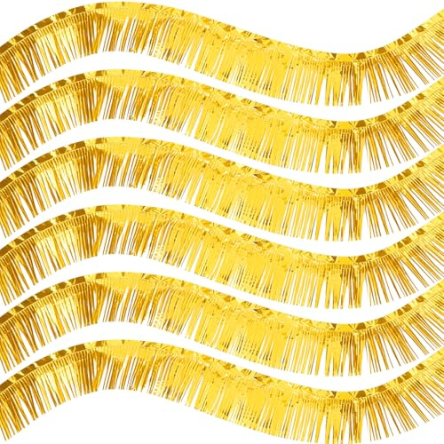 6-Pakete Gold Fransen Girlande Metallic, Wand Hängende Lametta Fringe Banner Folie Fransengirlande Hängedekoration für Kunststoff, Mottoparty, Geburstag, Hochzeit, Karneval, Party Deko, 30X300CM