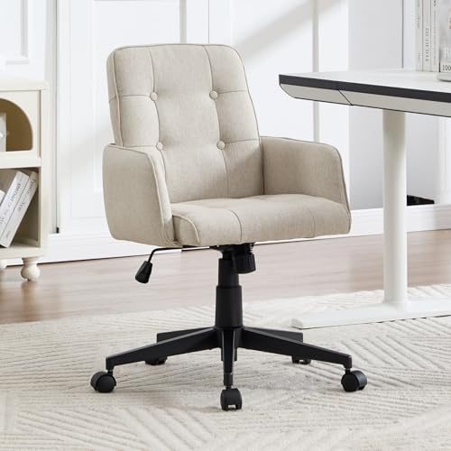 chairus Schreibtischstuhl Modern, Drehbar & Höhenverstellbar, Leinen/Beige | Niedrieger Arbeitsstuhl mit weichem Leinenstoff, praktischer Höhenverstellung, Sitzhöhe 41,5-49 cm, für Homeoffice und Büro