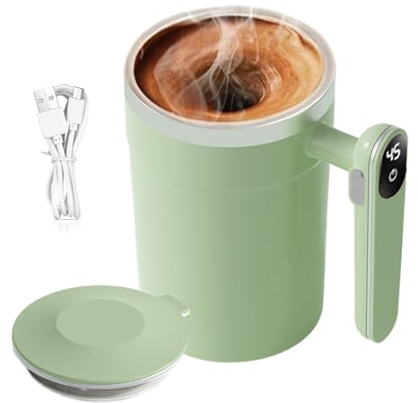 Xvilmaun Tazza da caffè auto-mescolante, 400 ml, automatica, magnetica, auto-mescolante, tazza elettrica per miscelazione automatica con display LCD della temperatura, per casa, viaggi, latte, cacao