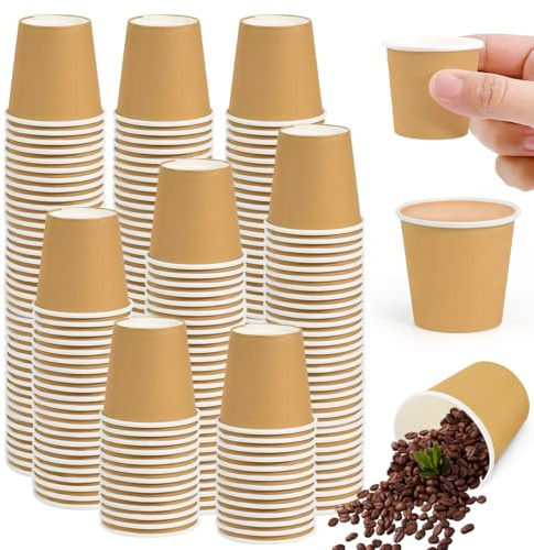 LANSKYLAN 300 PCS Vasos Cafe Desechables 30ml, Vaso de Papel Pequeño, Vaso de Cartón Desechables para Cafe, Vaso-s para Bebidas Calientes y Frías, Vaso de Papel Marron para Servir Agua Té Jugos