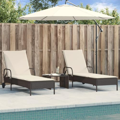 Mokuyary Sonnenliegen mit Auflagen 2er Set Schwarz Poly Rattanliege mit 3-Fach verstellbare Rückenlehne, mit Rädern Gartenliege Liegestuhl für Garten, Balkon, Terrasse, Camping, Pool