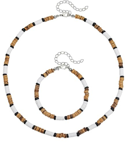 PBAHAUP Surferkette Herren 2er Set, Muschelkette Herren mit Handgefertigten Kokosnuss und Holzperlen für Strand, Meer und Sommerurlaub, Natürlicher Surfschmuck