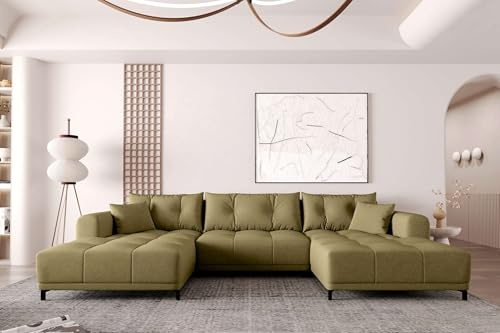 99rooms Massimo Wohnlandschaft Polsterecke Couchgarnitur Strukturstoff Neve Khaki mit Schlaffunktion