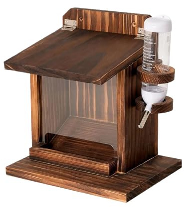 Eichhörnchenhäuser Für Draußen – Wandmontierter Futterspender Aus Holz, Futterkasten Für Streifenhörnchen Mit Wasserflasche, Langlebiger Nussspender Für Den Außenbereich | Backyard Tree Garden Futters