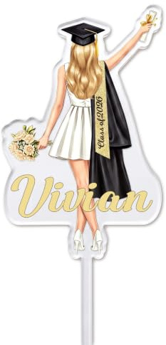 EDSG Personalised Graduation Cake Topper, Class of 2026 Acrylic Cake Decorations with Any Name, Custom Hair or Robe Color, 2026 Graduation Decorations Gifts for High School College Senior(Women)