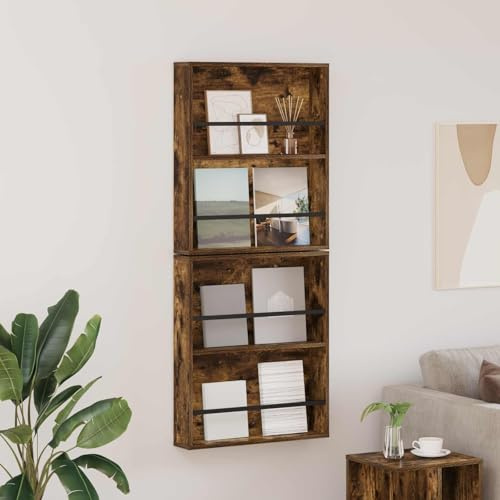 LPERTGFHU 2er Set Zeitschriftenregal Wandmontiert, Zeitungsständer Holzwerkstoff für Wohnzimmer, Wandregal Geräucherte Eiche 60 x 12 x 70 cm