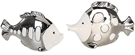 Fisch Pärchen Fischepaar weiß-silber Porzellan Dekoration Badezimmer 22,5 / 23 cm