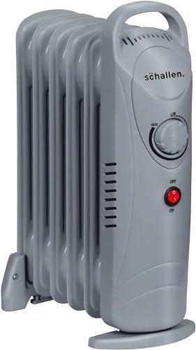 Schallen Portable Electric Slim Oil Filled Radiator Heater with Adjustable Temperature Thermostat, 3 Heat Settings & Safety Cut Off (Grey, 800W | 6 Fins)