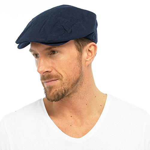 Herren Baumwolle Leinen Stoff Flache Kappe Gefüttert Sommer Sonne Spitze Marineblau Stein M/L L/XL - Marine, L/XL