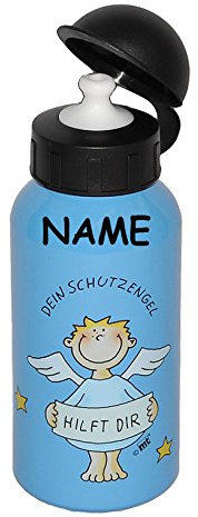 alles-meine.de GmbH Alu Trinkflasche Dein Schutzengel Hilft Dir blau - incl. Name - aus Aluminium 400 ml - Kinder Flasche für Jungen - Engel Herz Aluflasche Fahrradflasche 0,..