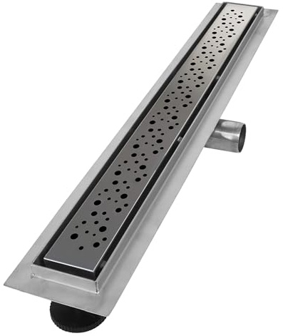 VILSTEIN Duschrinne 90cm, Edelstahl Bodenablauf Komplettset, extra flach, Siphon mit Geruchsstop, Haarsieb - Kreise