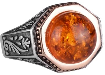 Anello da uomo in argento Sterling 925 con ambra artificiale – anello minimalista da uomo, argento, ambra, Argento, Ambra