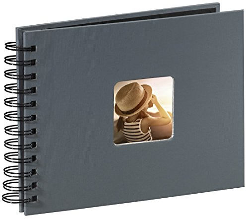 Hama Fotoalbum 24x17 cm (Spiral-Album mit 50 schwarzen Seiten, Fotobuch mit Pergamin-Trennblättern, Album zum Einkleben und Selbstgestalten) grau