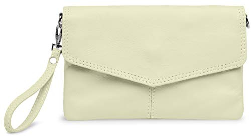 Caspar Elegante Leder Clutch Abendtasche aus samtweichem Nappaleder Damen Umhängetasche - PREMIUM LINE - Modell No.322 - Made in Italy, Farbe:creme weiss, Accessoires:One Size