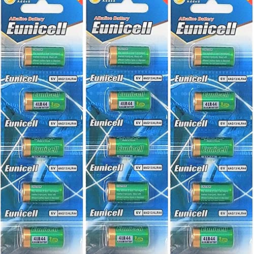 Eunicell 15 batterie alcaline senza mercurio tipo 4LR44 (PX28, 4G13, 476A, L1325), da 6 V, in confezione da 3 blister con 5 batterie (etichetta in lingua italiana non garantita)