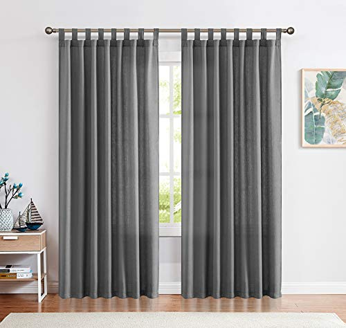 CKNY Gardinen Schlaufenschal Voile Fenster Vorhang Mit Schlaufen Halb Transparent Schlafzimmer Wohnzimmer 2 Stück 225cm x 140cm (H x B) Grau