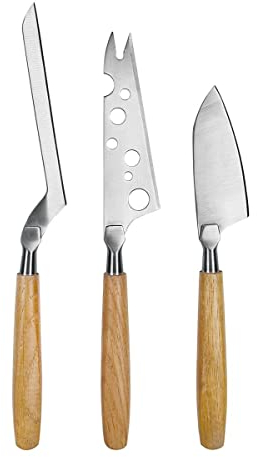 BOSKA Set di Coltelli da Formaggio Oslo / 3 coltelli da formaggio/Per ogni tipo di formaggio/Maniglia di legno di quercia/Marrone/Argento / 25 x 3 x 2 cm
