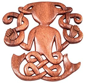 Windalf Celtic Irish Holzbild CERNON 31 cm Cernunnos Wand Deko Wandrelief Nordisch Skandinavisches Holz-Ornament Handarbeit aus Holz