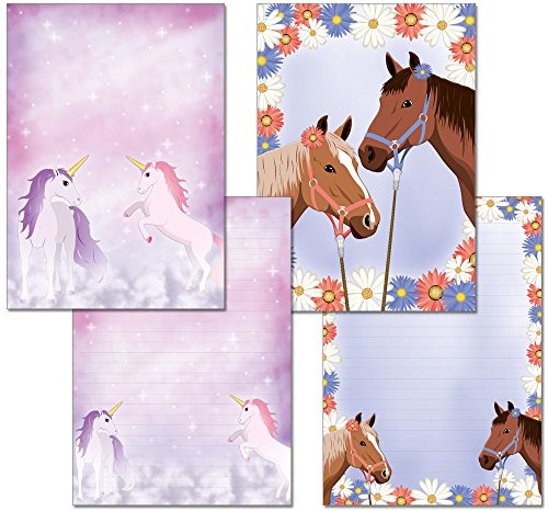 2 Stück - Schreibblöcke 1x magisches Einhorn + 1x zwei Pferde je 24 Blatt Format DIN A4 mit Deckblatt 7300+7390