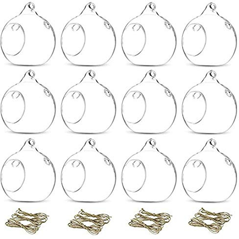 12 Pcs 3.15/ 8cm Hanging Glass Tealight Holder Globe Plant Terrariums Glass Orbs Air Plants Tea Light Candle Holders Home Decor Indoor Outdoor Garden (with 2 Holes, 9 Pcs + 3 Pcs)