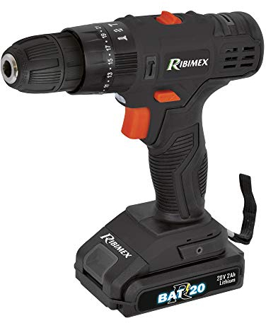 Ribimex PRBAT20/P Trapano Avvitatore a percussione 2 batterie Litio 20V-2 Ah RBAT20, Rosso e Nero