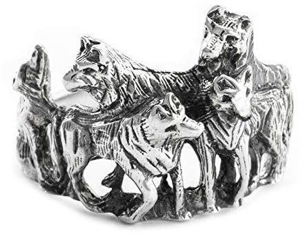 Windalf Wolfs-Ring NYMERIA h: 1.6 cm Wolfsrudel Schattenwölfe 925 Sterlingsilber (Silber, 54 (17.2))