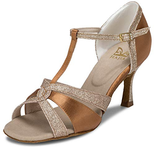 JIAJIA 20519 Women's Satin Sandals Flared Heel Latin Salsa Performance Dance Shoes