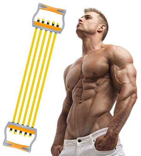 TOCO FREIDO Chest Expander, 5 Tubes Ajustable Arm Strength Trainer, Exercise Resistance Bands for Home Fitness Muscle Training (50lbs)
