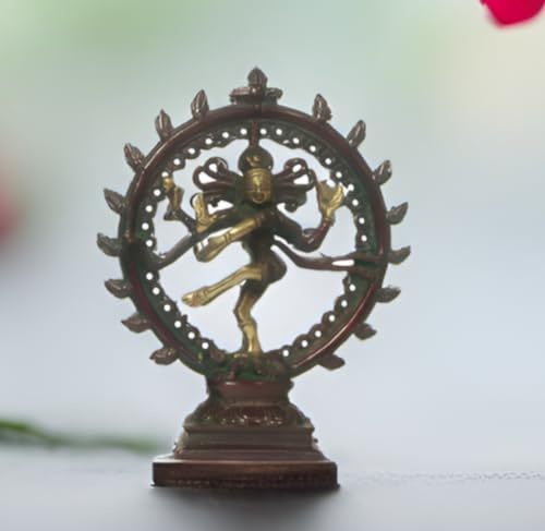 Purpledip Idol Nataraja aus Messing, Shiva im kosmischen Tanz, antikes Design, Rotgold-Statue (12162)