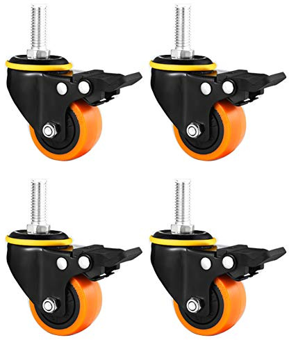 Möbelrollen 2 Zoll 50mm Gewinde M8 Lenkrollen mit Bremse Leise PU Schwerlast 280 kg drehbare Rollen staubdicht für Trolley Krippe Babybett Regal 4 Stück