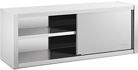 Royal Catering Armoire Murale en INOX Haute De Cuisine Travail Suspendue Professionnelle Placard Mural Rangement RCSSWC-160X45-S (160 x 45 x 60 cm, 600 kg, 3 Niveaux, Portes Coulissantes)