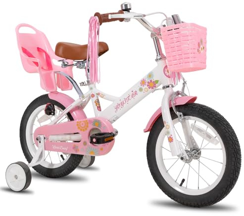 STITCH Little Daisy 14 Inch Kids Bike for 3-5 Years Girls with Stabilisers & Doll Seat, 14 Inch Princess Girls Bike with Basket & Streamers,White