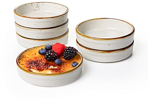 ONEMORE 6 Pirottini da Forno, 11,4 cm, 118 ml Stampo per dolci rotondi in porcellana, Mini stampi per soufflé, Rameins per Creme Brulee, Muffins Quiches, Torte