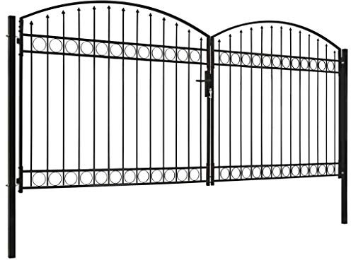 Doppelflügel Gartentor, gewölbte Spitze, Stahl 400 x 200 cm, Schwarz, für Garten, Innenhof, Terrasse