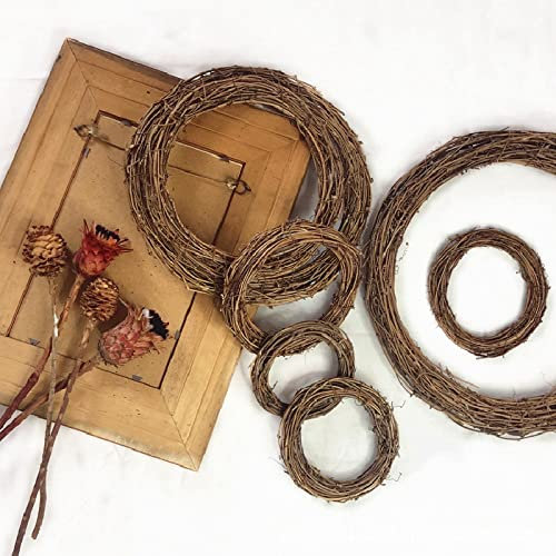 Egurs Rattan Kranz 7 Stück Verschiedene Größen Weidenkranz ungeschält für Weihnachten Neujahr Silvester Party Tür Fenster Baum Hängende Dekoration Ornament