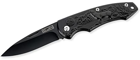 CJH Taschenmesser, AISI 420 Stahl, rostfrei Stahlgriff schwarz, Fangriemenöse, scharfes Klappmesser & Outdoor-Messer für Camping, Wandern oder Jagd