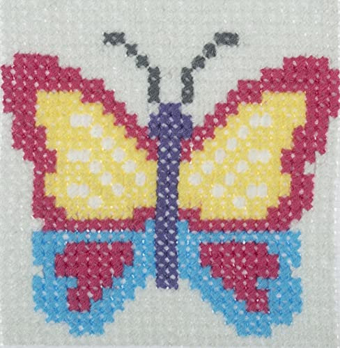 Trimits Kit per punto croce per bambini, per imparare a punto croce, istruzioni incluse (lingua italiana non garantita), 15 x 15 cm, farfalla