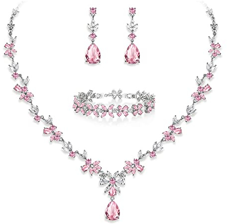 EVER FAITH Hochzeit Schmuck-Set für Damen, Cubic Zirkonia Mode floralen Blatt Rebe Halskette und baumeln Ohrringe Set Silber-Ton