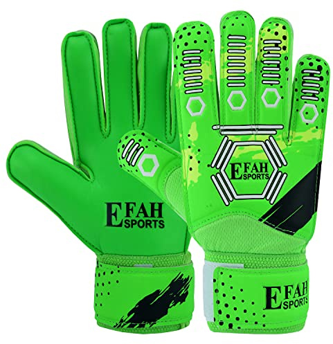 EFAH SPORTS Torwarthandschuhe für Kinder Jungen Mädchen fußball Handschuhe mit Super Grip Handflächen (Green, 5)