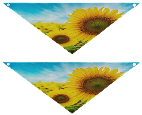 2 Stück Hundehalstücher Haustier Bandana Schal Druckknopf Dreieck Lätzchen Halstuch Set Haustier Urlaub Zubehör Dekor für kleine bis große Welpen Hunde Katzen Medium Sonnenblume Blau Himmel