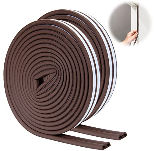 SUNMON Dichtungsband Selbstklebend für Türen Fenster, D-Profil Türdichtung Fensterdichtung Braun Gummidichtung aus EPDM für Türrahmen Fensterrahmen (2 Rollen 4 Streifen je 10 mm x 4M)