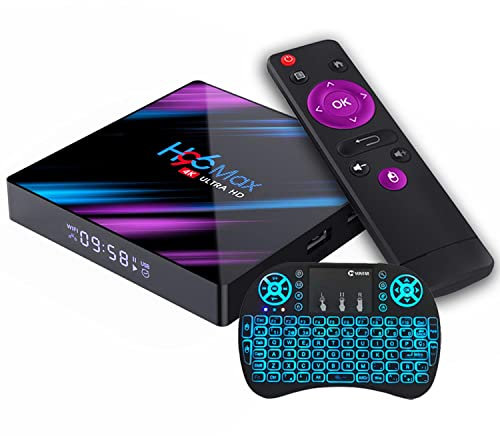 Android TV Box 11.0 4GB RAM 64GB ROM Set Top Box Smart TV Box RK3318 Ultra HD 4K HDR AV1 Wifi 2.4G 5.8Ghz BT 4.1 USB 2.0 with Mini Wireless Backlit Keyboard,2GB+16GB
