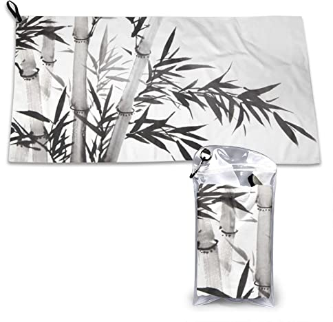 AROONS Quick Dry Hand Towel With Bag - Bamboo Tree Image Chinese Calligraphy Printed Super Absorbent Face Cloth Microfiber Travel Sports Towels 80x40cm