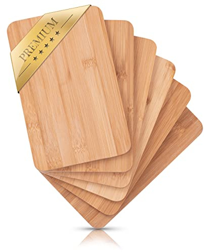 6er-Set Frühstücksbrettchen aus Bambus Holz - 22x14x0,8cm Holzbrettchen Set Brettchen Frühstücksbrett Holzbrett