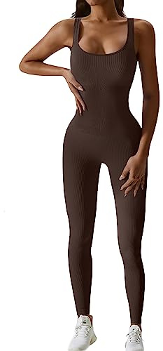 JN JANPRINT Jumpsuit Damen Kuschelig Sport Overall Eng Workout Bodysuit One Piece Tank Tops Strampler Gerippte Jumpsuits Sportanzug Einteiliger
