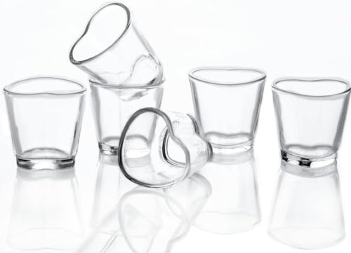 Soopiiso Lot de 6 verres à shot en forme de cœur, capacité 45 ml, réutilisables, transparents, résistant à la casse, passe au micro-onde