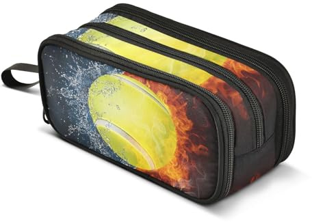Mnsruu Tennis Ball in Fire Water Pencil Case Boys Girls Pen Bag Large Capacity School Office Stationery Organizer Pencil Pouch Holder Zipper Kids Teens Adults