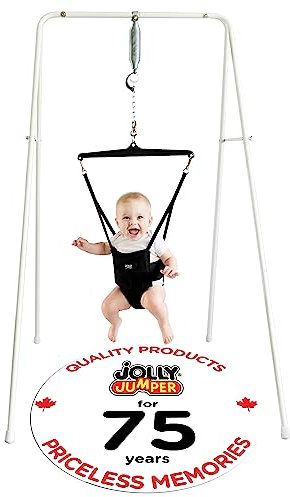 Jolly Jumper *Klassisch* (schwarz) mit Ständer – der originale Baby-Trainingsgerät und Ihre Alternative zu Aktivitätszentren und Babywippen. Von Eltern vertraut, geliebt von Babys seit 1948
