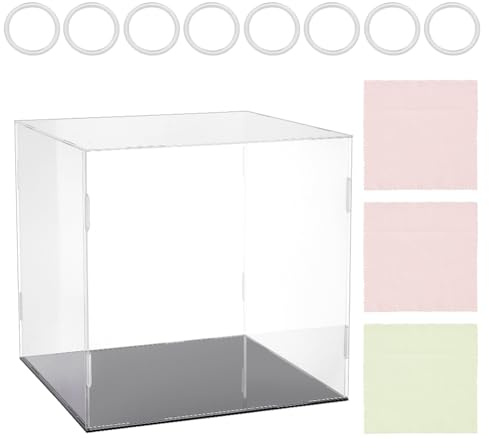 FINGERINSPIRE Scatola espositore in acrilico trasparente 31x31x30,5cm, cubo con assemblaggio fai-da-te, scatola con base nera opaca per action figure e collezionabili