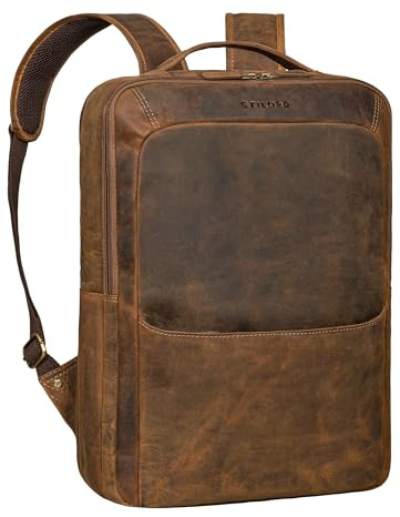 STILORD Kalle de Cuero Damas y Caballeros Grande con Compartimento Portátil 15.6 Pulgadas Mochila de Negocios y Oficina Uni Cuero Genuino, Color: Calais - marrón